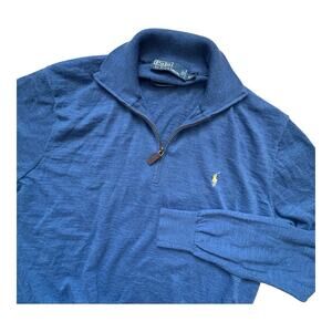 Polo Ralph Lauren 1/4 Zip Sweater Women's Size 2XL 100% Merino Wool Blue Pony